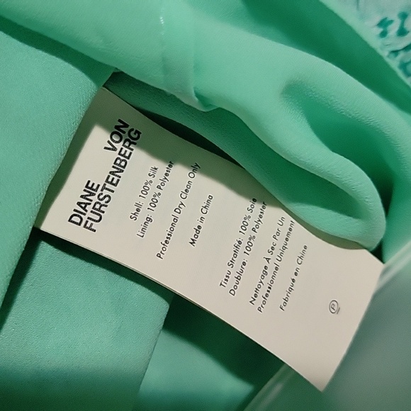 Diane Von Furstenberg Ruffle Silk Chiffon Blouse green teal sz Medium - Picture 6 of 8